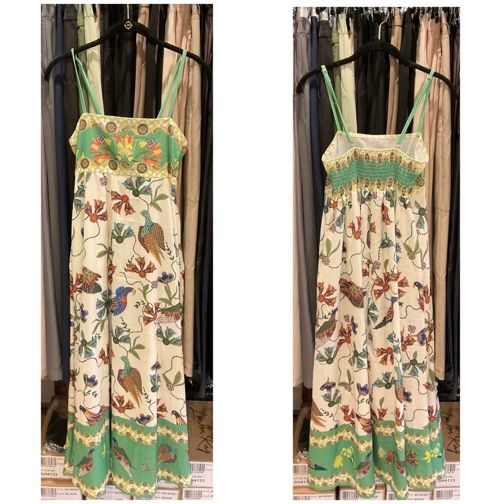 Printed Floral Maxi Dress with Green Accents